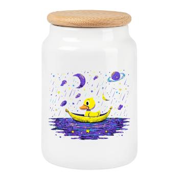 Canard cosmos sur la mer la nuit - Boîte à biscuits avec couvercle en bois - blanc - Devant