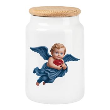 CUPID CHERUB #1 – Frieden & Liebe - Keksdose mit Holzdeckel - Weiß - Vorne