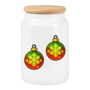 Christmas Ball Snowflake Ornament Ball - Cookie Jar with Wooden Lid - white - Front