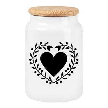 Couronne de feuilles avec le cœur - Boîte à biscuits avec couvercle en bois - blanc - Devant