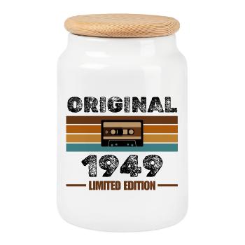 Original 1949 – Retro Cassette Limited Edition - Cookie Jar with Wooden Lid - white - Front