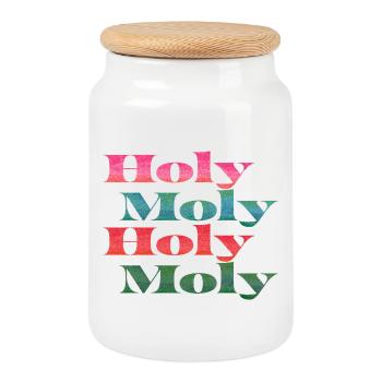 Holy Moly Lettering - Cookie Jar with Wooden Lid - white - Front