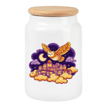 Vol de nuit de la Cité des Hiboux - Boîte à biscuits avec couvercle en bois - blanc - Devant