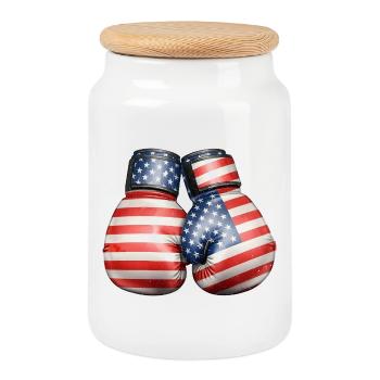 USA Flags Boxing Gloves - Cookie Jar with Wooden Lid - white - Front
