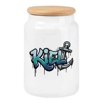 Ancre Graffiti Kiel Schleswig-Holstein - Boîte à biscuits avec couvercle en bois - blanc - Devant
