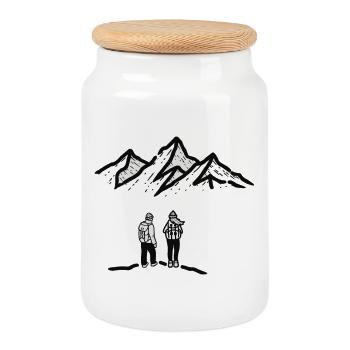 Summit path: Mountaineering duo - Cookie Jar with Wooden Lid - white - Front