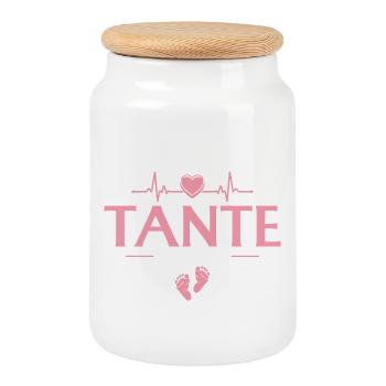 Promoted to Aunt 2026 Baby Shower - Cookie Jar with Wooden Lid - white - Front