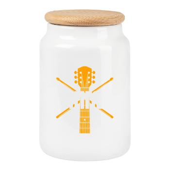 Rock 'n' Roll Gitarre und Drumsticks Emblem - Keksdose mit Holzdeckel - Weiß - Vorne