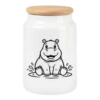 Süßes Baby Hippo Wasser Comic Vektor - Keksdose mit Holzdeckel - Weiß - Vorne