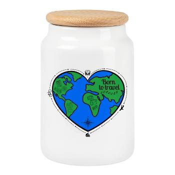 born to travel - Cookie Jar with Wooden Lid - white - Front