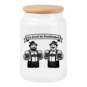 Bier männer - Ein Prosit der Gemütlichkeit - Cookie Jar with Wooden Lid - white - Front