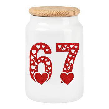 Valentinstag 6-7 Spaß 67 Nummer Valentinstag Sechs - Keksdose mit Holzdeckel - Weiß - Vorne