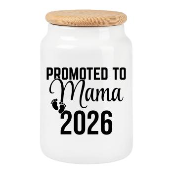 Promoted to Mama 2026 – Expectant Mother Design - Cookie Jar with Wooden Lid - white - Front
