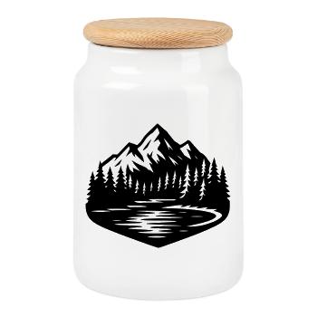 Mountains Landscape Forest - Cookie Jar with Wooden Lid - white - Front