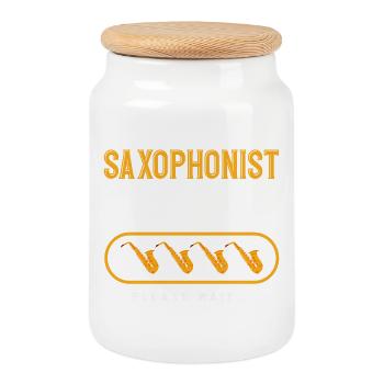 Compétences de saxophoniste en chargement Saxophone drôle - Boîte à biscuits avec couvercle en bois - blanc - Devant