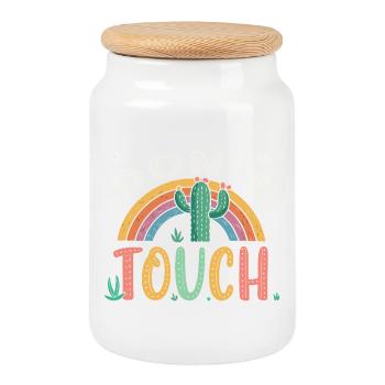 Regenbogenkakteen nicht anfassen - Keksdose mit Holzdeckel - Weiß - Vorne