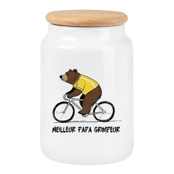 Ours cycliste jaune, meilleur papa - Boîte à biscuits avec couvercle en bois - blanc - Devant