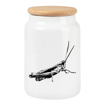 Sauterelle / Sauterelle / Noir graphique - Boîte à biscuits avec couvercle en bois - blanc - Devant