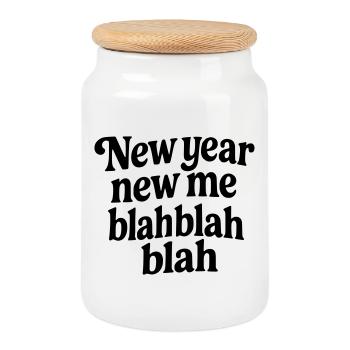 New Year New Me Blah - Funny Sarcastic Black - Cookie Jar with Wooden Lid - white - Front