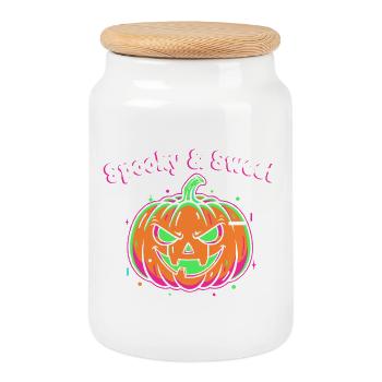 Spooky & Sweet Neon Kürbis - Keksdose mit Holzdeckel - Weiß - Vorne