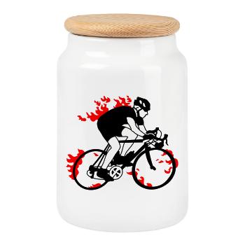 Road cyclists - Cookie Jar with Wooden Lid - white - Front
