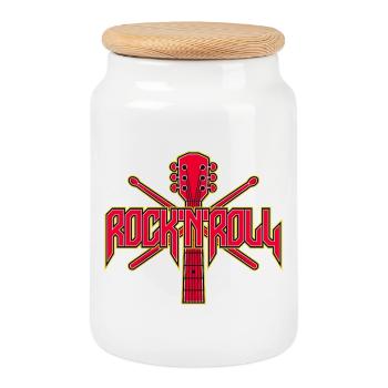RocknRoll-Gitarren- und Drumsticks-Wappen - Keksdose mit Holzdeckel - Weiß - Vorne