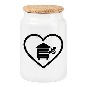 Cœur d’apiculteur de ruche - Boîte à biscuits avec couvercle en bois - blanc - Devant