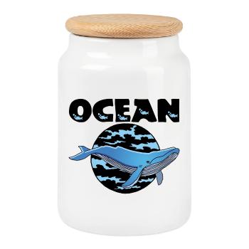Baleine et océan - Boîte à biscuits avec couvercle en bois - blanc - Devant