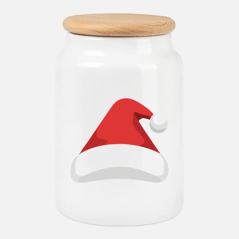 Elf Hat Santa Hat - Cookie Jar with Wooden Lid - white