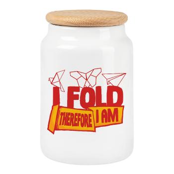 Origami I Fold Therefore I Am - Keksdose mit Holzdeckel - Weiß - Vorne