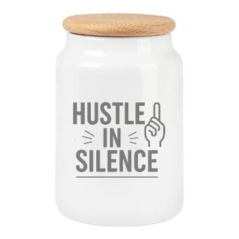 Hustle in Silence Icon Tee - Cookie Jar with Wooden Lid - white - Front