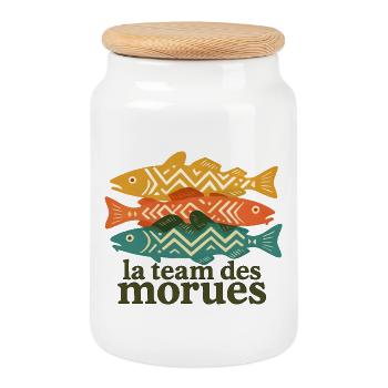 Morues Géométriques Tricolores - Boîte à biscuits avec couvercle en bois - blanc - Devant