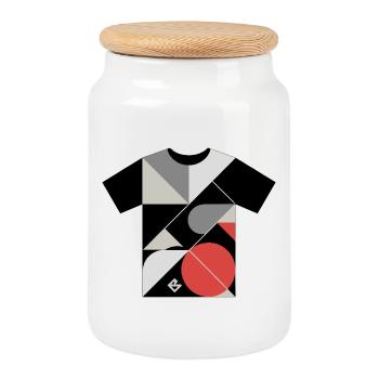 Geometric Mosaic: Red Circle Blocks - Cookie Jar with Wooden Lid - white - Front