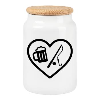 Heart Peach Beer - Cookie Jar with Wooden Lid - white - Front