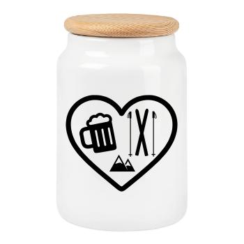 Bière de Heart Ski - Boîte à biscuits avec couvercle en bois - blanc - Devant