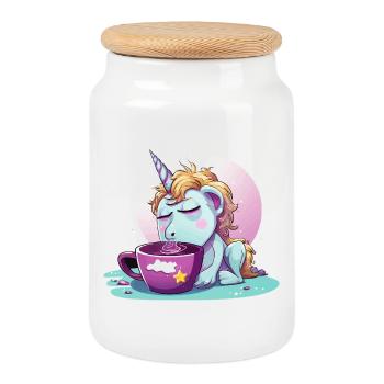 La magie du café de licorne endormie - Boîte à biscuits avec couvercle en bois - blanc - Devant