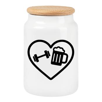 Heart Fitness Beer - Cookie Jar with Wooden Lid - white - Front