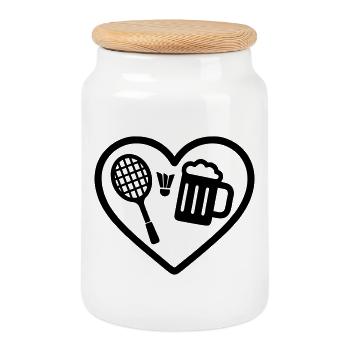 Heart Badminton Beer - Cookie Jar with Wooden Lid - white - Front