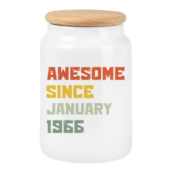 Génial Depuis Janvier 1966 Cadeau d'anniversaire - Boîte à biscuits avec couvercle en bois - blanc - Devant