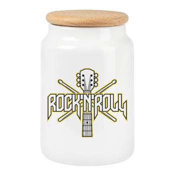 Rocknroll-Gitarre und Drumsticks-Emblem - Keksdose mit Holzdeckel - Weiß - Vorne