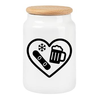Heart Snowboard Beer - Cookie Jar with Wooden Lid - white - Front