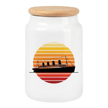Paquebot vintage au Sunset Titanic - Boîte à biscuits avec couvercle en bois - blanc - Devant