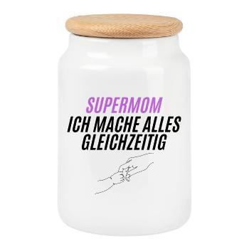 SUPERMOM Silhouette Power - Keksdose mit Holzdeckel - Weiß - Vorne