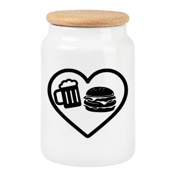 Heart Burger Beer - Cookie Jar with Wooden Lid - white - Front