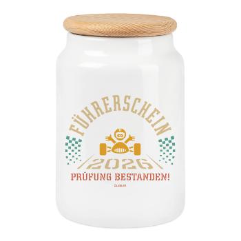 Driving licence 2026 – driving test passed! (4C) - Cookie Jar with Wooden Lid - white - Front