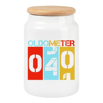 Oldometer 40 40 Quarante anniversaires : cadeau rétro drôle de vieillissement - Boîte à biscuits avec couvercle en bois - blanc - Devant