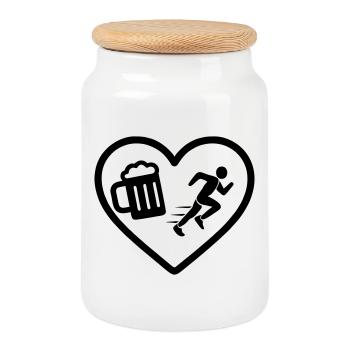 Heart Beer Running Humor - Keksdose mit Holzdeckel - Weiß - Vorne