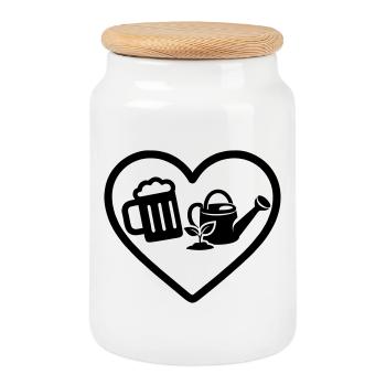 Heart Beer Gardening Humor - Cookie Jar with Wooden Lid - white - Front