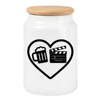 Heart Beer Cinema Humor - Cookie Jar with Wooden Lid - white - Front