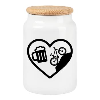 Heart Beer Mountain Bike Humor - Cookie Jar with Wooden Lid - white - Front